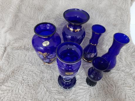6 x modrá váza bohémia., 