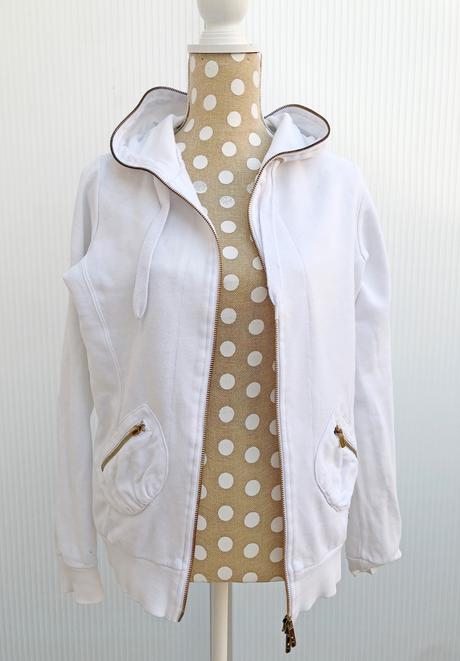 Biela mikina na zips s kapucňou, amisu,m