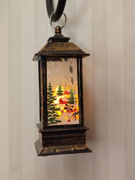 Vintage vianočný svietnik lampášik motívmi 14,5 cm,