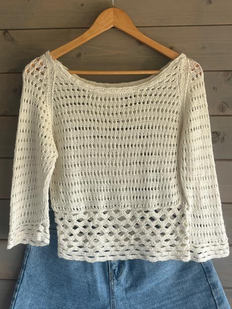 Letný handmade hačkovany top, xs