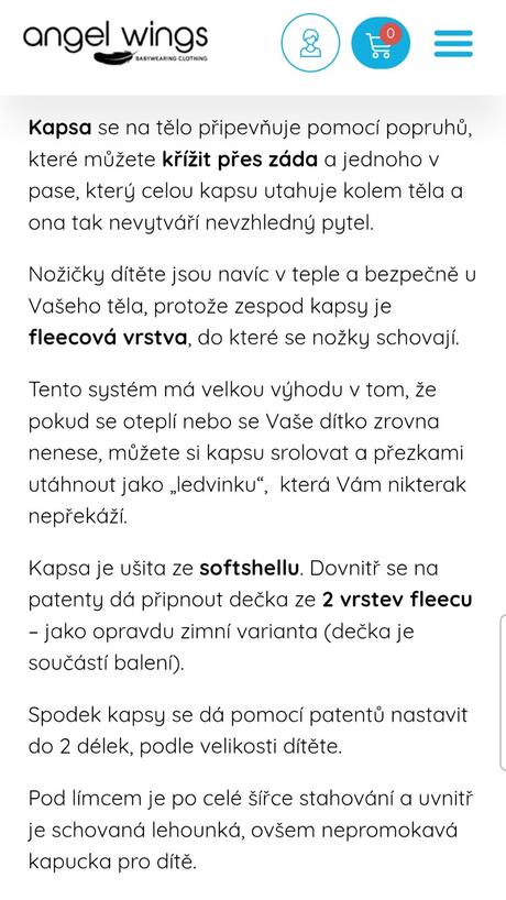 Zatepľovacia nosičská kapsa, angel wings