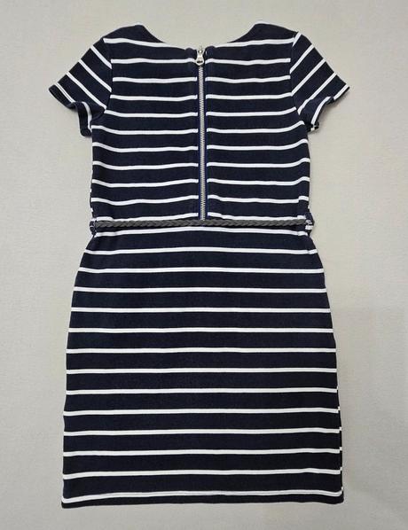 Tmavomodré šaty s bielymi prúžkami, h&m,110