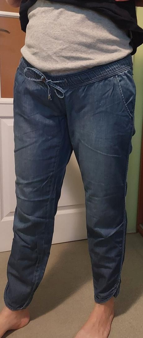 Tehotenské tenké nohavice rifľového vzhľadu, c&a,38