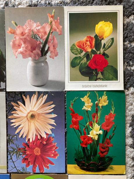 Retro kvetinkové pohľadnice 80-90te roky, 