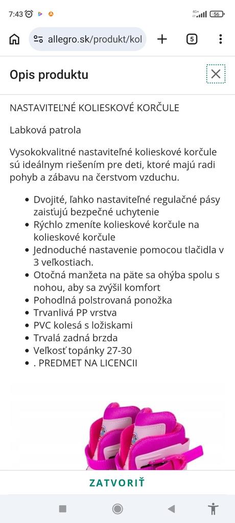 Predám dievčenské kolieskové korčule, 27 / 30