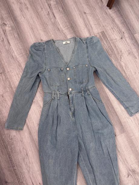 Denimovy overal s nariasenymi rukávmi, s
