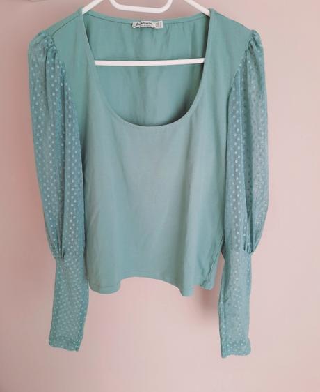 Crop tričko s balonovymi rukavmi, stradivarius,l