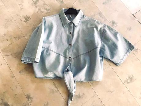 Krátka riflová košeľa na uväzovanie, xl