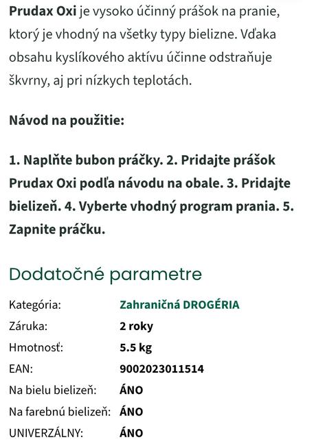 Nemecký prášok prudax oxi,