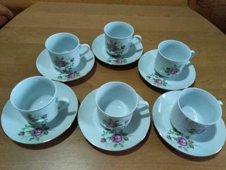 Kávová sada, 6x šálka, 6x tanierik, 