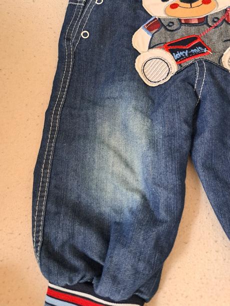 Modré nohavice na traky s medvedíkom, 86