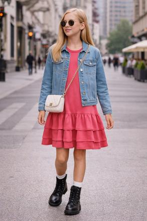 Dievčenské šaty s volánmi korálové, 146