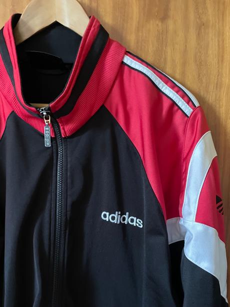 Čierno-červená mikina na zips s logom športová, adidas,m