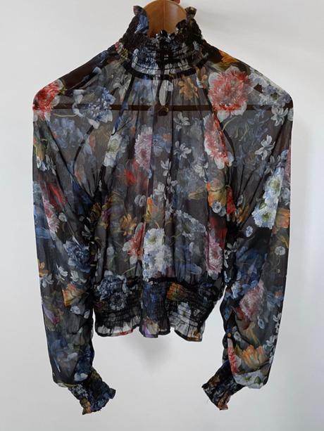 H&m kvetovaná priehľadná blúzka stojačik xs 34, h&m,xs