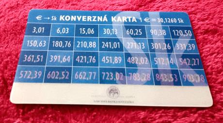 Stará konverzná kartička euro na sk, 