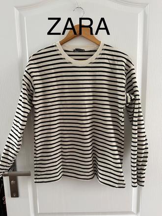 Krémová mikina s čiernymi vodorovnými pruhmi zo za, zara,m