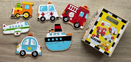 Drevené puzzle box vozidlá(small foot) za 7eu,