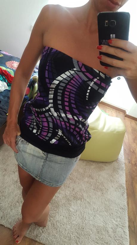Ciernofialovostrieborne tricko bez ramienok, new look,36
