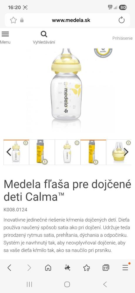 Dojčenská fľaša, medela