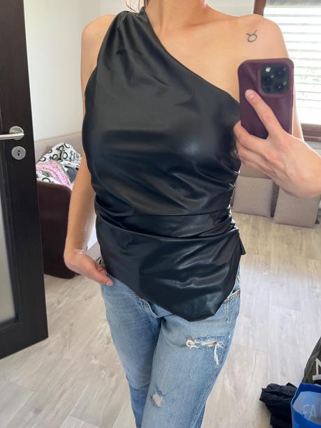 H&m čierny kožený top, h&m,s