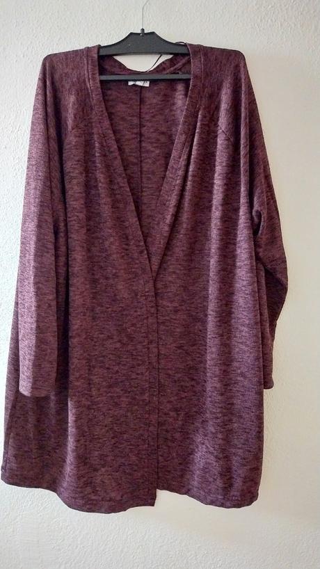 Tenší bordový melírovaný kardigána - sveter bez za, gina,xxxl