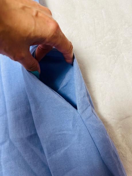 Bledomodré ľanové voľné šaty s kapucňou xl, xl