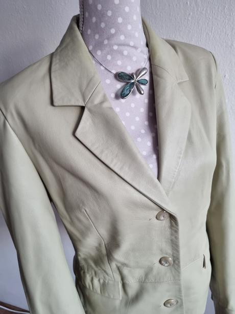 Bledozelenkavé kožené sako 40, 40