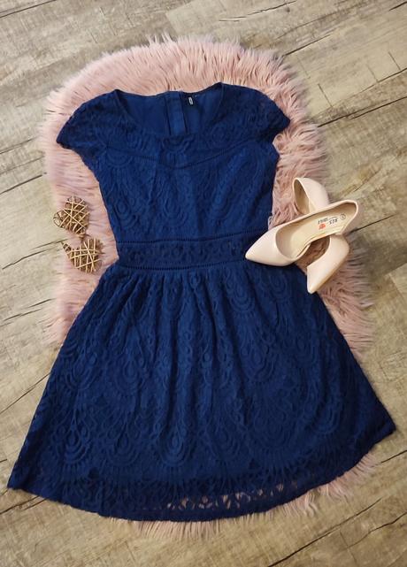 Modré krajkove šaty, h&m,xs
