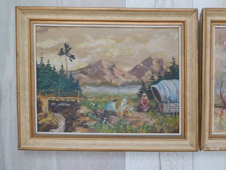 Kočovníci-olej na plátne 1952, 38 x 48 cm 2 kusy, 