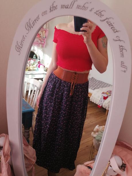 Dlhá sukna potlač kvety s opaskom, h&m,s