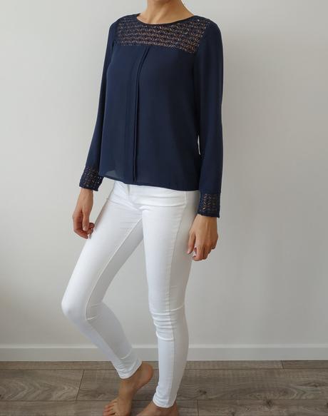 Tmavomodra bluzka s cipkou orsay, vel. 36, orsay,36