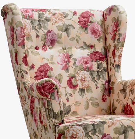 Dizajnové kreslo ušiak kvalitná kvetinová látka, 