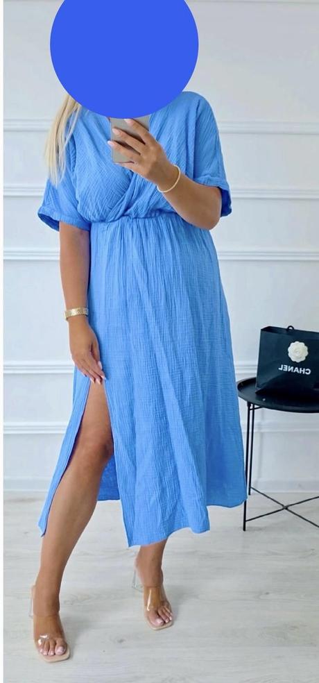 Modré mušelínove šaty uni, m