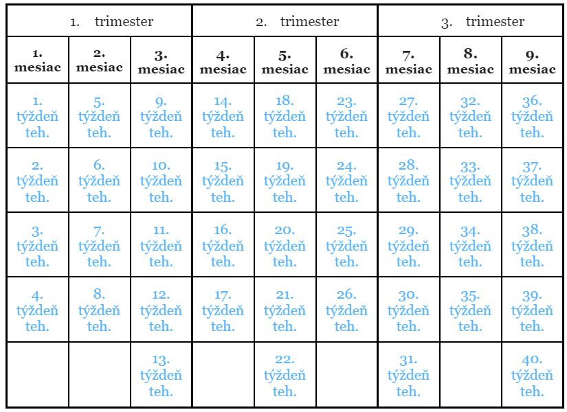 tretí trimester, týždne a mesiace