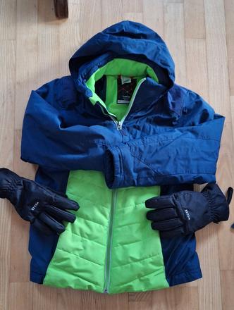 Zimna bunda + rukavice, wedze,134