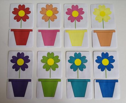 16 ks montessori kartičiek - kvety a kvetináče,
