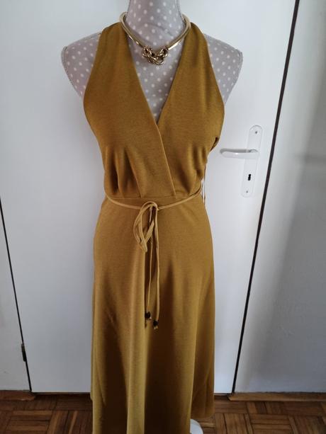 Horčicové elastické šaty zara veľ. l, zara,l