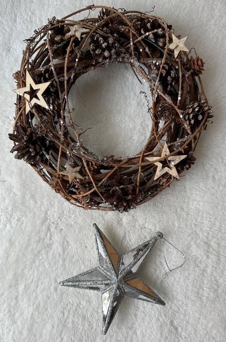 Prírodný vianočný veniec(handmade) + strieborná 3d,