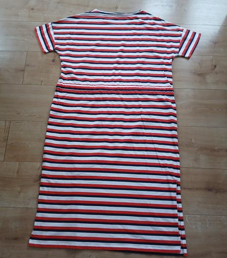 Bielo-červeno-modré pásikavé dlhé bavlnené šaty, tchibo,46