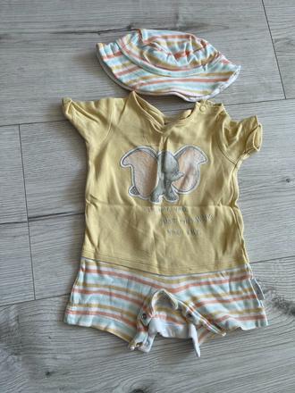 Žltý krátkorukávový overal s klobúkom, f&f,80