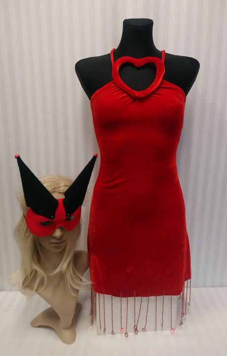 Kostým čertica s rožkami - škraboška, crazy, xs-s,