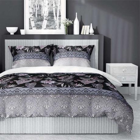 Bavlnené obliečky 200x220 kvety sivá, 