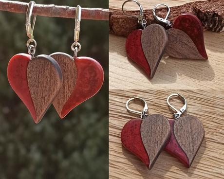 Náušnice z dreva a živice,