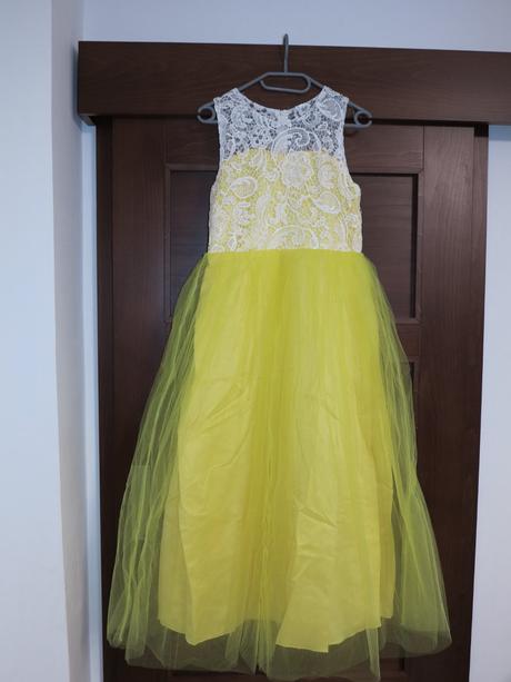 Krémovo-žlté príležitostné šaty 152/158, 158