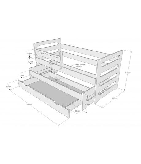 Posteľ s prístelkou a úložným priestorom, šírka (cm): 80,dĺžka (cm): 160