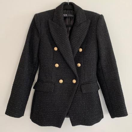 Zara tvídové sako so zlatou niťou a gombíkmi, zara,xs