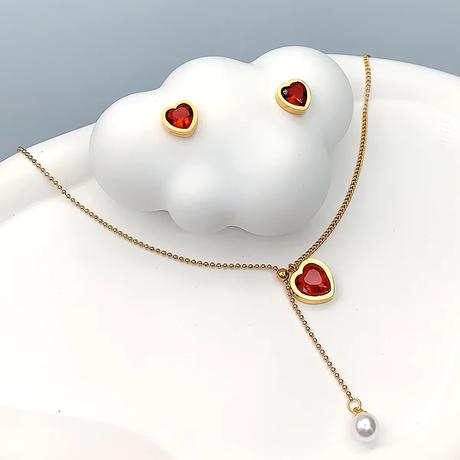 Set šperkov z chirurgickej ocele - červené srdce,