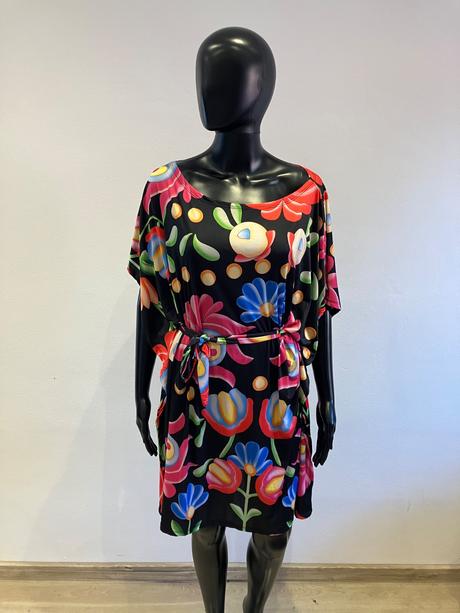 Dámske netopierie šaty s opaskom kvetované, l / m / s / xl