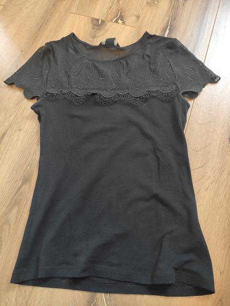 Elastické tričko s čipkou, h&m,xs