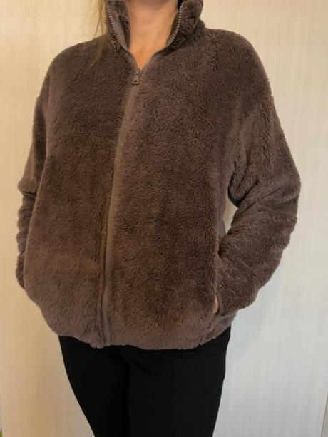 Hneda chlpatá bundička na zips, takko,s